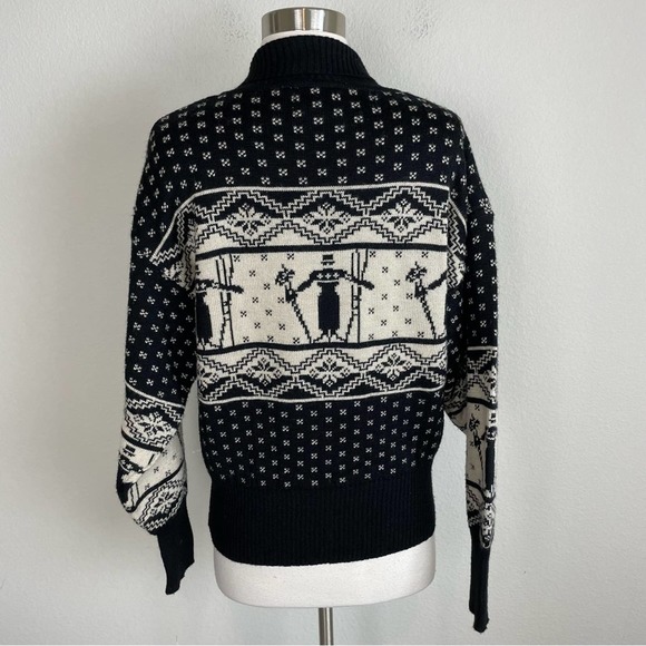 Nils Black Tan Skier Print Ski Sweater Vintage Large - Picture 5 of 7